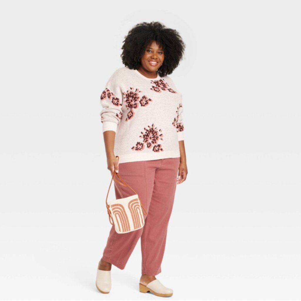 Knox Rose Women's Crewneck Sweater Floral Long Sleeve